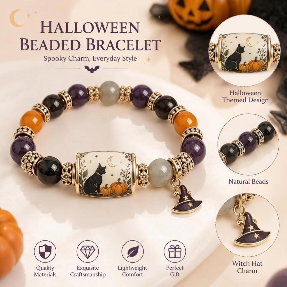 Beaded Halloween Beaded Bracelet Handmade Pumpkin Ghost Bead Jewelry  For Women Men