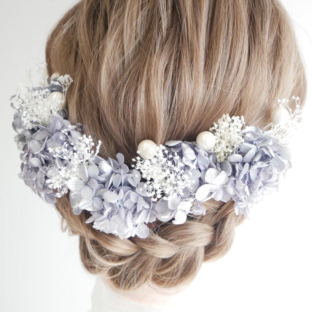 Lomeri and Pearl Hair Ornament W10 Gypsophila, Hydrangea, (Blue)