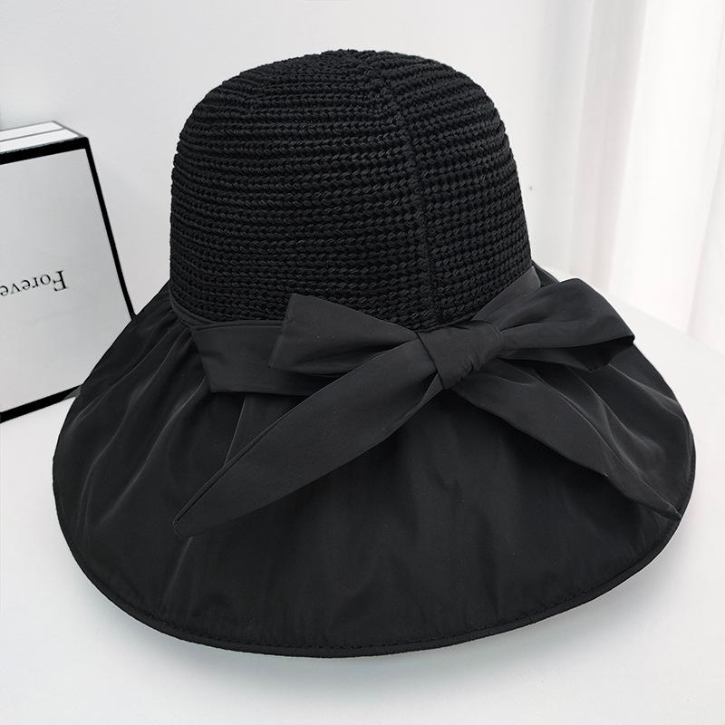 Summer UV Vinyl Sunscreen Cap Bow Hollow Visor Hat UV Bucket Hat Foldable Hats