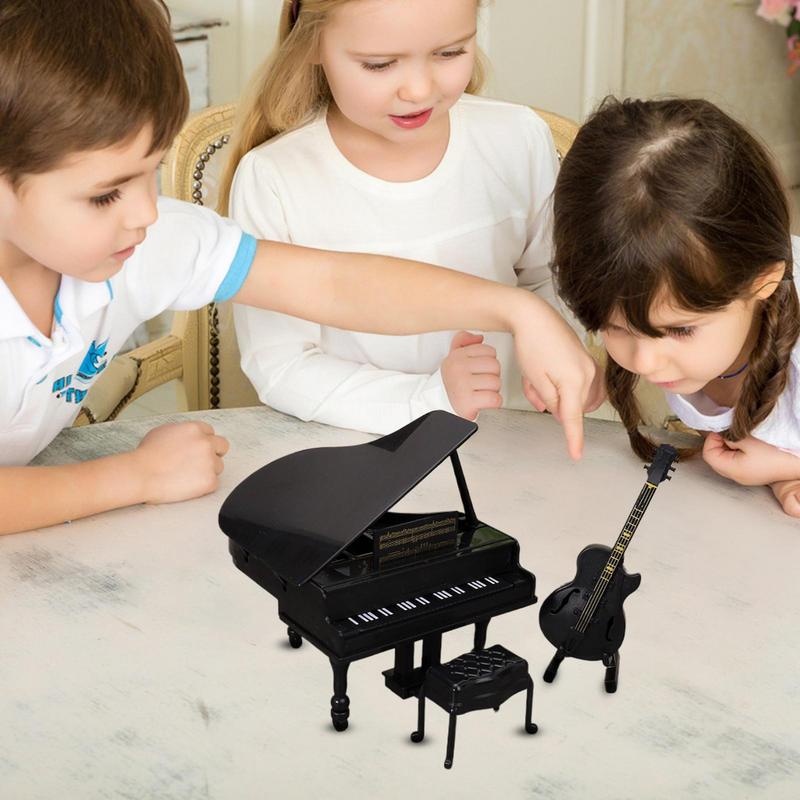 Exquisite Grand Piano Musical Instrument Model Piano Stool Toy Accessories Model Miniature House Decor for Birthday Kid Gift