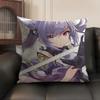 Keqing Genshin Impact Cushion Cover Natural Linen Organic Fabric Double-Sided Printing Sofa Home Decor Gift Pillow Case