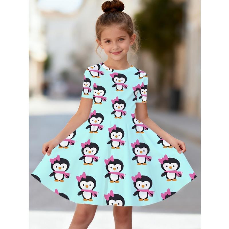 Girls' 3D Summer Dress Panda Illustration - Cute Panda Pattern for Outdoor Play, Birthday Parties, School Events