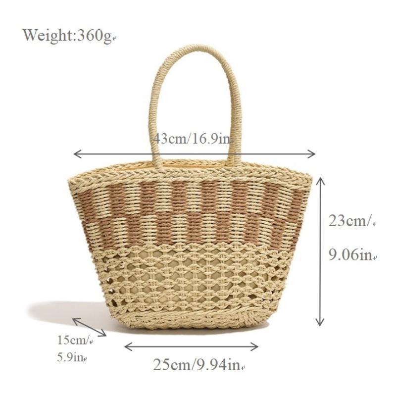 Vegetable basket contrasting color straw bag handwoven bag large capacity shoulder tote bag women's seaside vacation beach women's bag