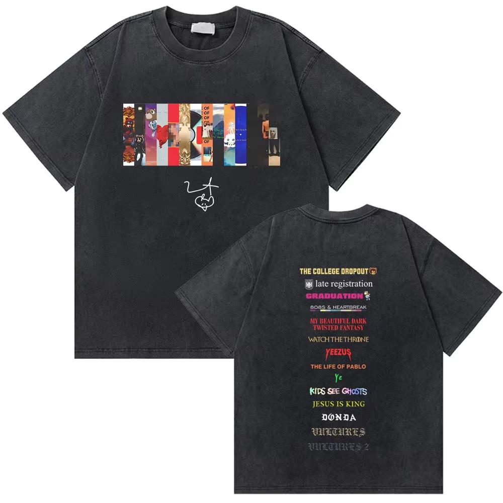 Washed Vintage Rapper Kanye West Music Album Cover Logo Graphic Tshirt THE LIFE OF PABLO T Shirt Men Hip Hop Vintage Tshirts XL