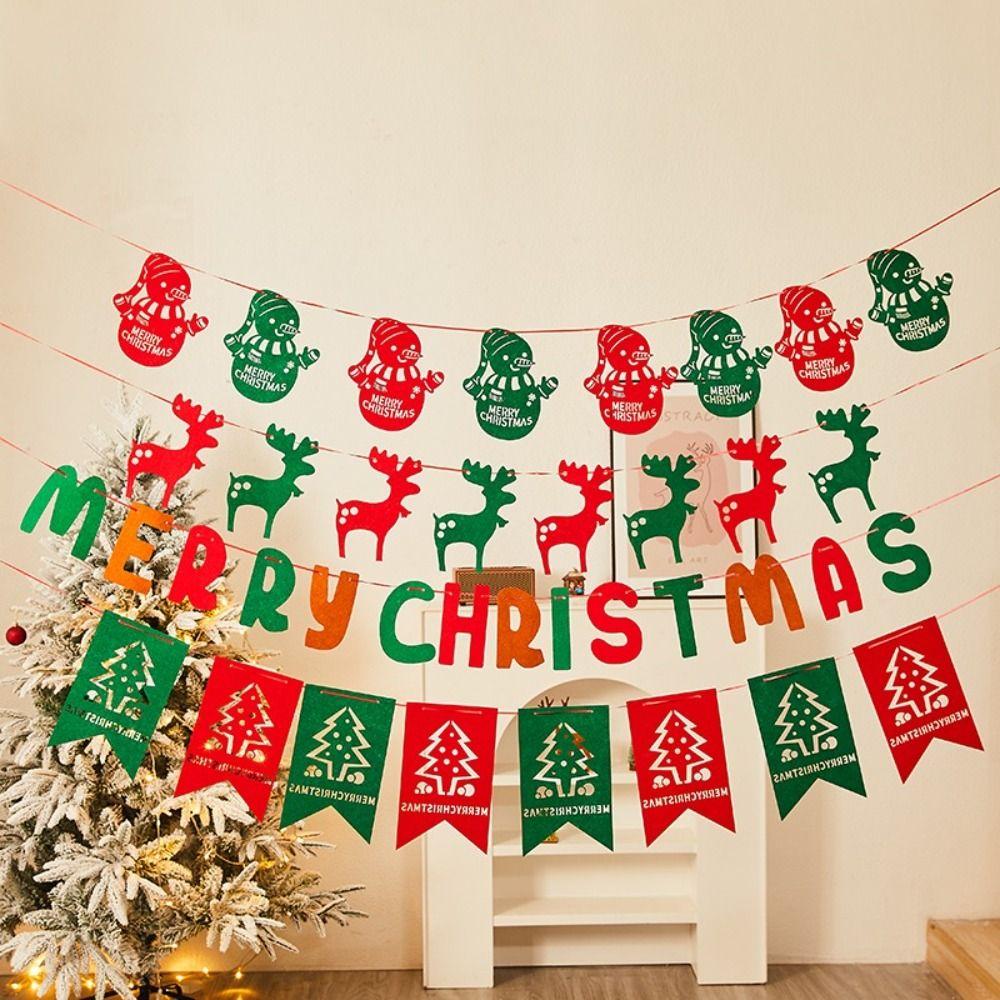Party Supplies Felt Christmas Banner Elk Design Santa Design Xmas Pull Flag Red Green Hanging Ornament Party Banner Family Party