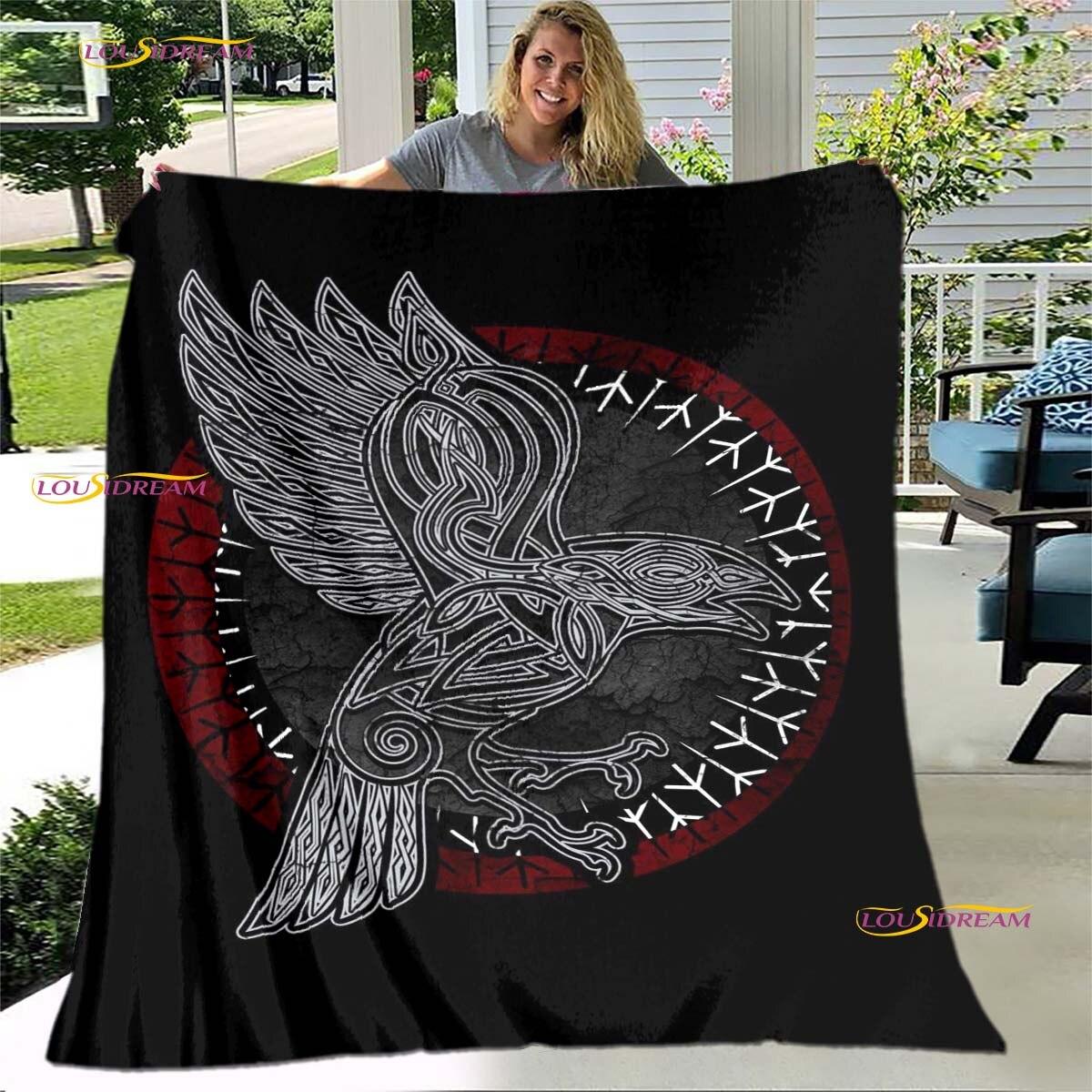 

Вікінги, давні скандинавські скандинавські руни, сокири, 3D-м’яка ковдра, легка фланелева ковдра, ковдра для пікніка 75x90cm