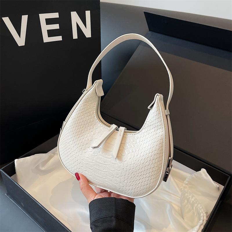 Retro underarm casual bag for women 2025 new embossed crocodile pattern fashionable solid color one-shoulder portable dumpling bag