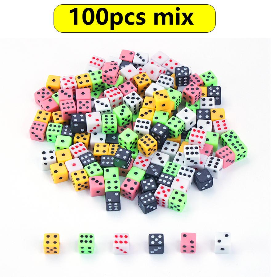 100pcs 8mm Mini Dice Square Angle Points Assorted Colors Durable Party Game Accessories for Tabletop Point Games Casino JXB