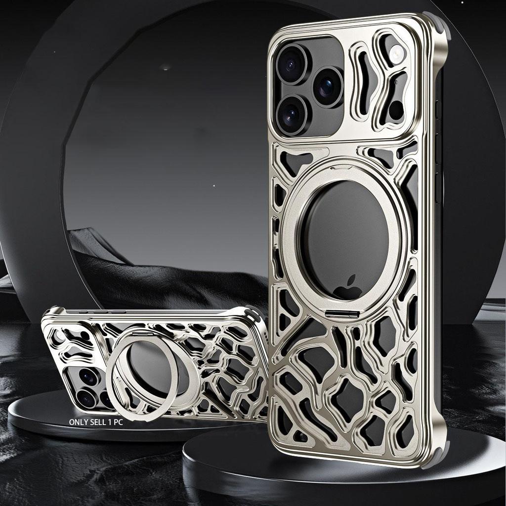For IPhone 16 17 Pro Max 360° Rotating Stand, Gaming Cooling Magnetic Car Mount Borderless Cool Design Aluminum Shell.