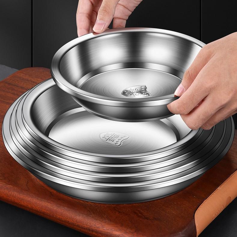 304 Stainless Steel Dinner Plates Multipurpose Deep Plate Round Tray China Style Dining Plate