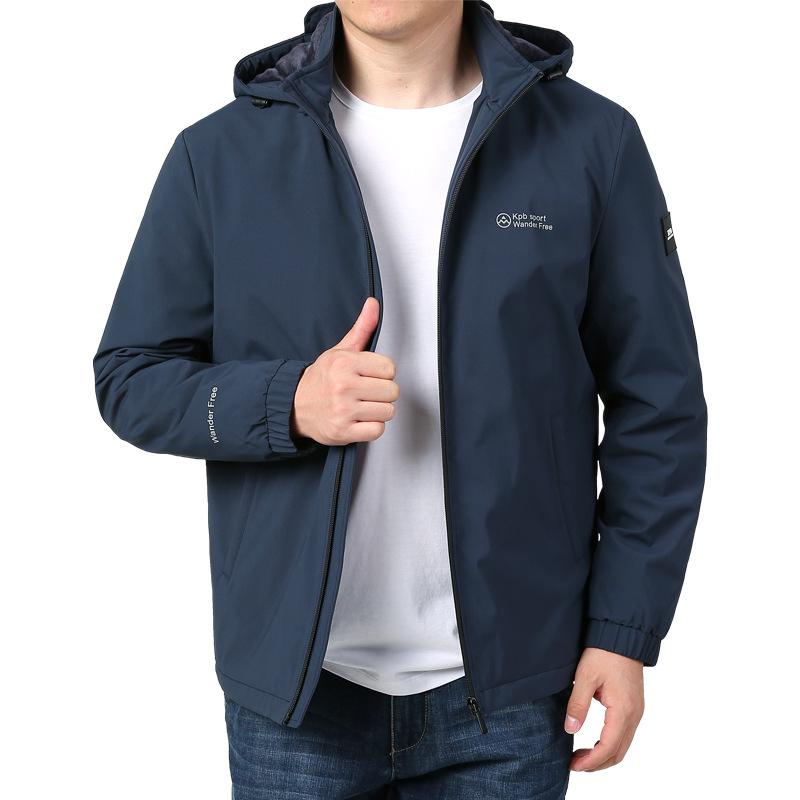 Men's Autumn and Winter Plus Velvet Padded Elastic Jacket Windbreaker Outdoor Leisure Collar Loose Plus Size Coat Windbreaker