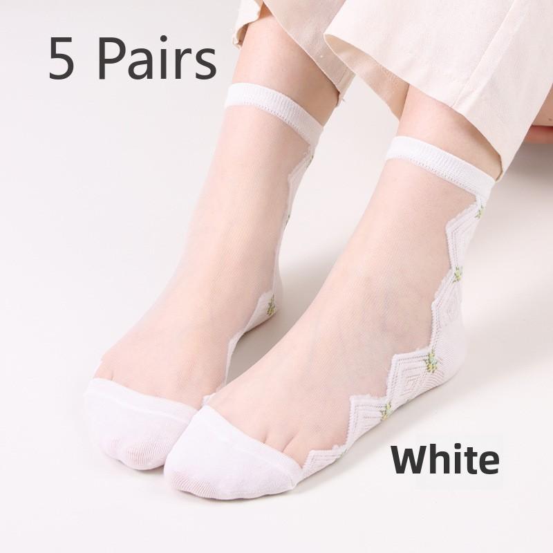 5 Pairs Women Spring and Summer Crystal Stockings Women's Mid-tube Stockings Glass Stockings Casual Jacquard Crystal Stockings