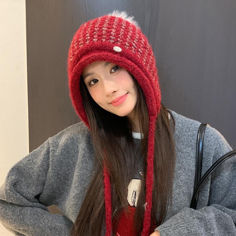 Solid Color Hat Women's Autumn and Winter Ear Protection Sweet Knitted Wool Hat Fashion Hat Thickened Thermal Hat