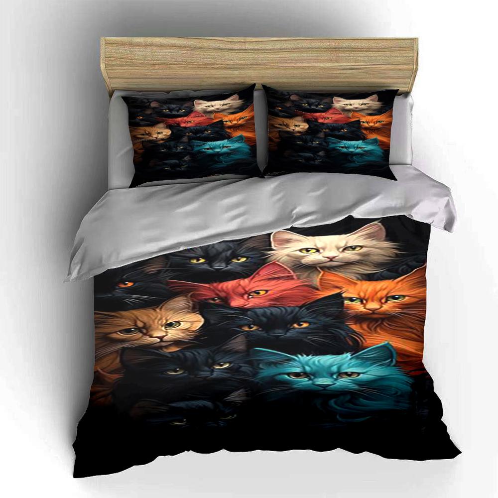 Colorful Cat Faces Design Bedding Set Bedding set (1 duvet cover, 2 pillowcases, duvet not included)