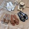 Women's Summer 2025 Leather Flat Slides: Versatile One-Strap Square Toe Beach Shoes