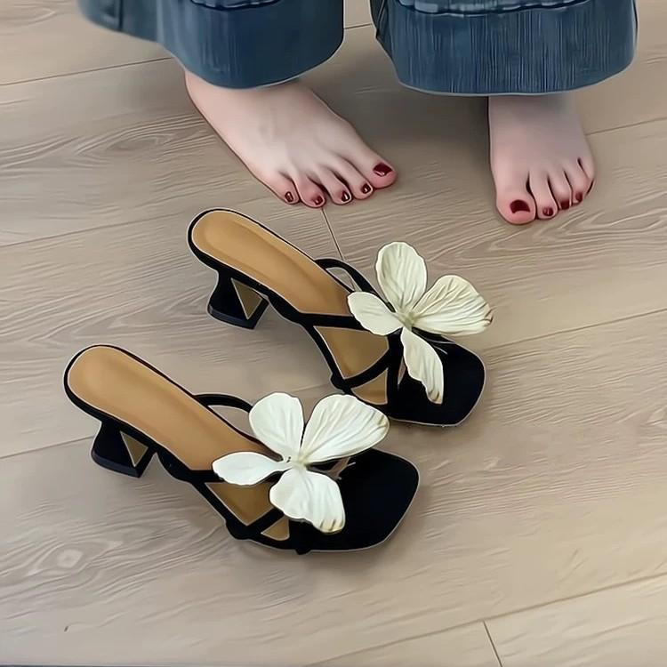 Spot Thailand niche butterfly one-word high heels new fairy temperament summer wear thin heels cool slippers woman