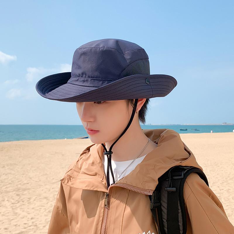 

Summer Mens Sun Protection Hat With Wide Brim Breathable Mesh Fisherman Cap For Outdoor Fishing And Hiking темно-синього кольору