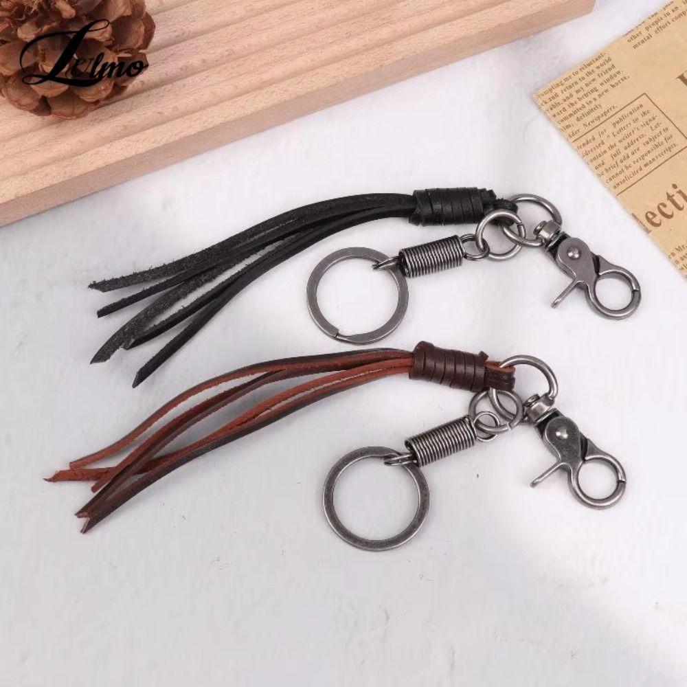 Cowhide Cowhide Tassel Key Chain Vintage Car Keychian Genuine Leather Keychain Keys Organizer
