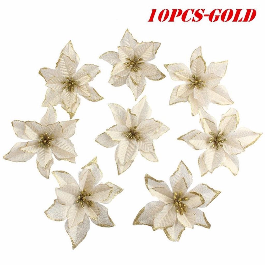 10 Pcs Simulation Christmas Flowers 3 Layer Christmas Tree Wreath Decoration Pendant For Home Garden Decor Gold Silver Red