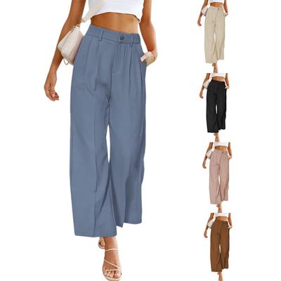 2026 New Women's Wide Leg Suit Pants, High Waist Button Front Office Trousers with Pockets, Spring Summer Work Pants