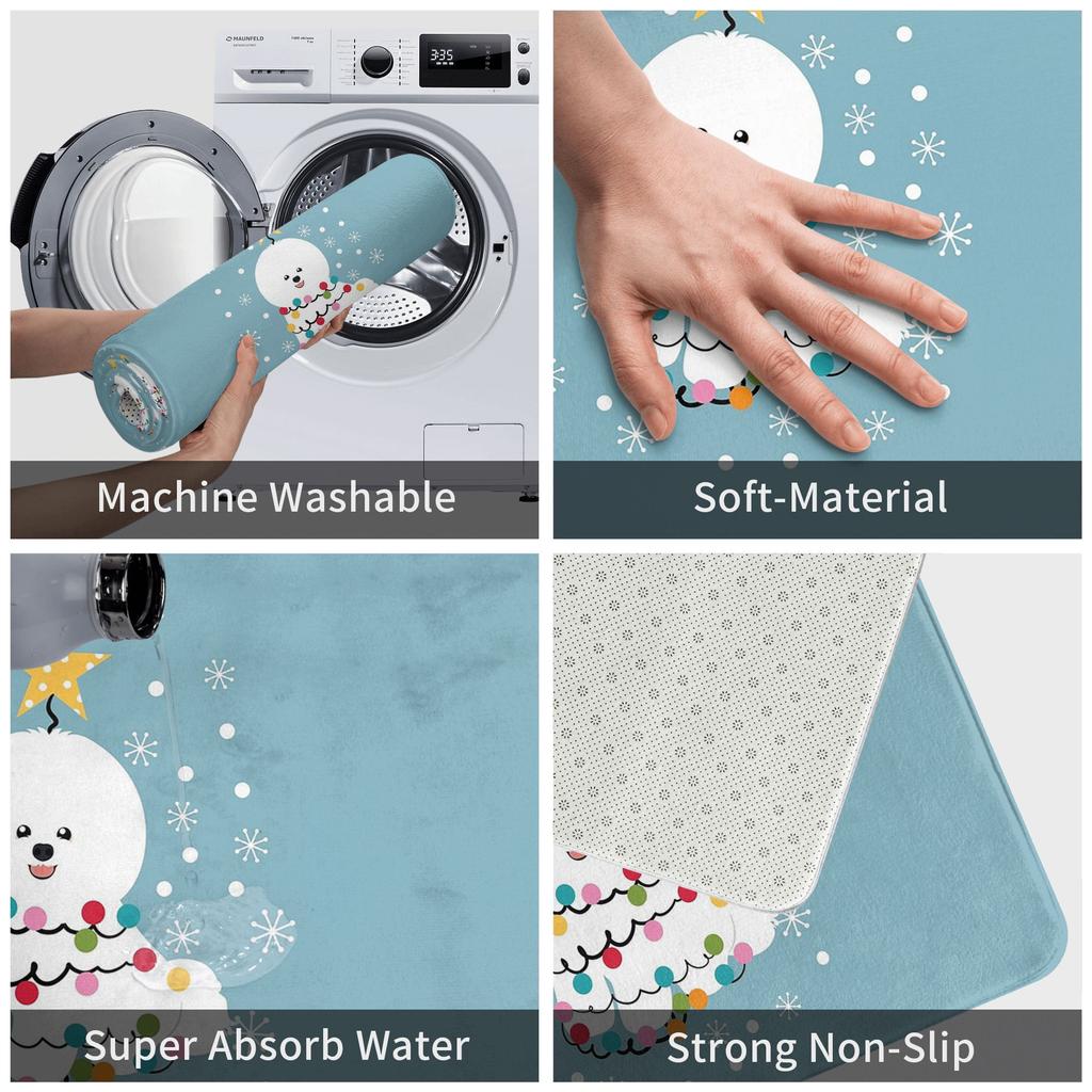 Bichon Frise Christmas Tree Anti-slip Doormat Floor Mat Absorbent Mat Carpet Rug for Kitchen Entrance Home Balcony Footpad Mats