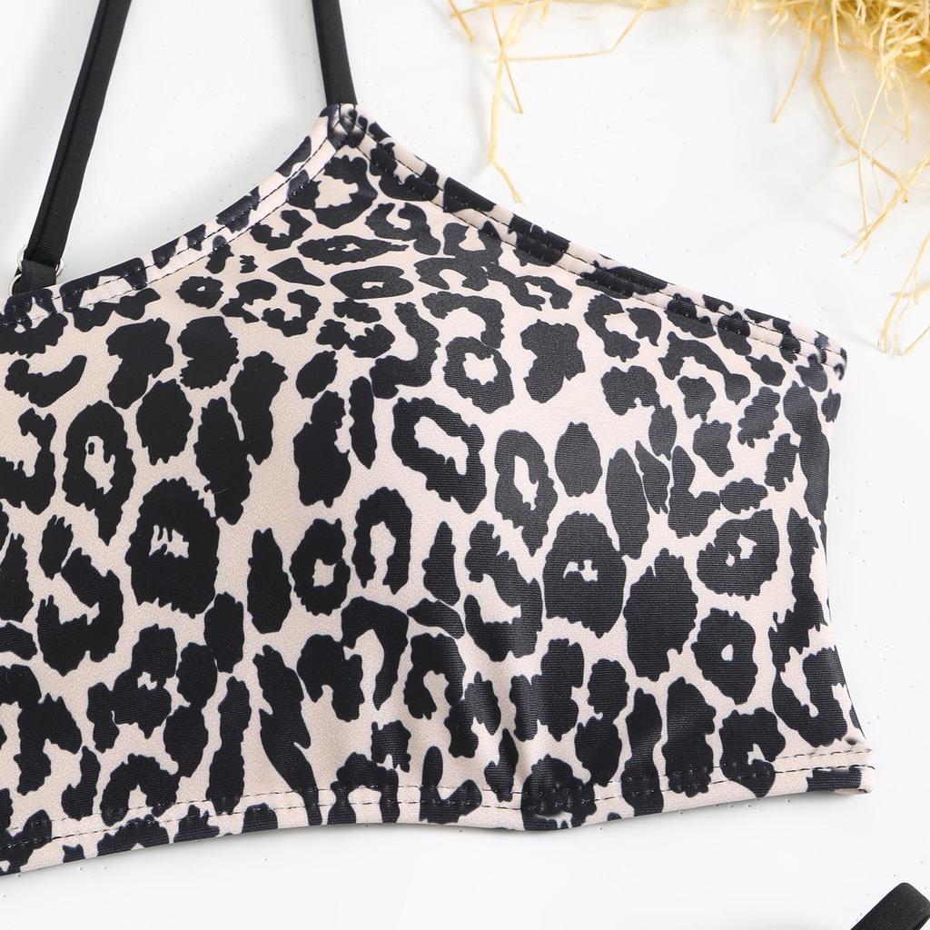 2025 European & American Leopard Print Push-up Color Block Bikini