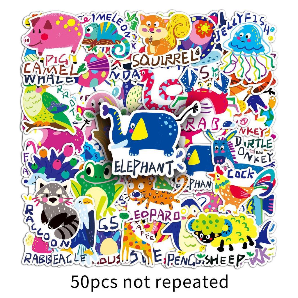 50 Cute Animal Cartoon Waterproof Stickers for Cognitive Development - Ideal for Phones, Luggage, Skateboards & More