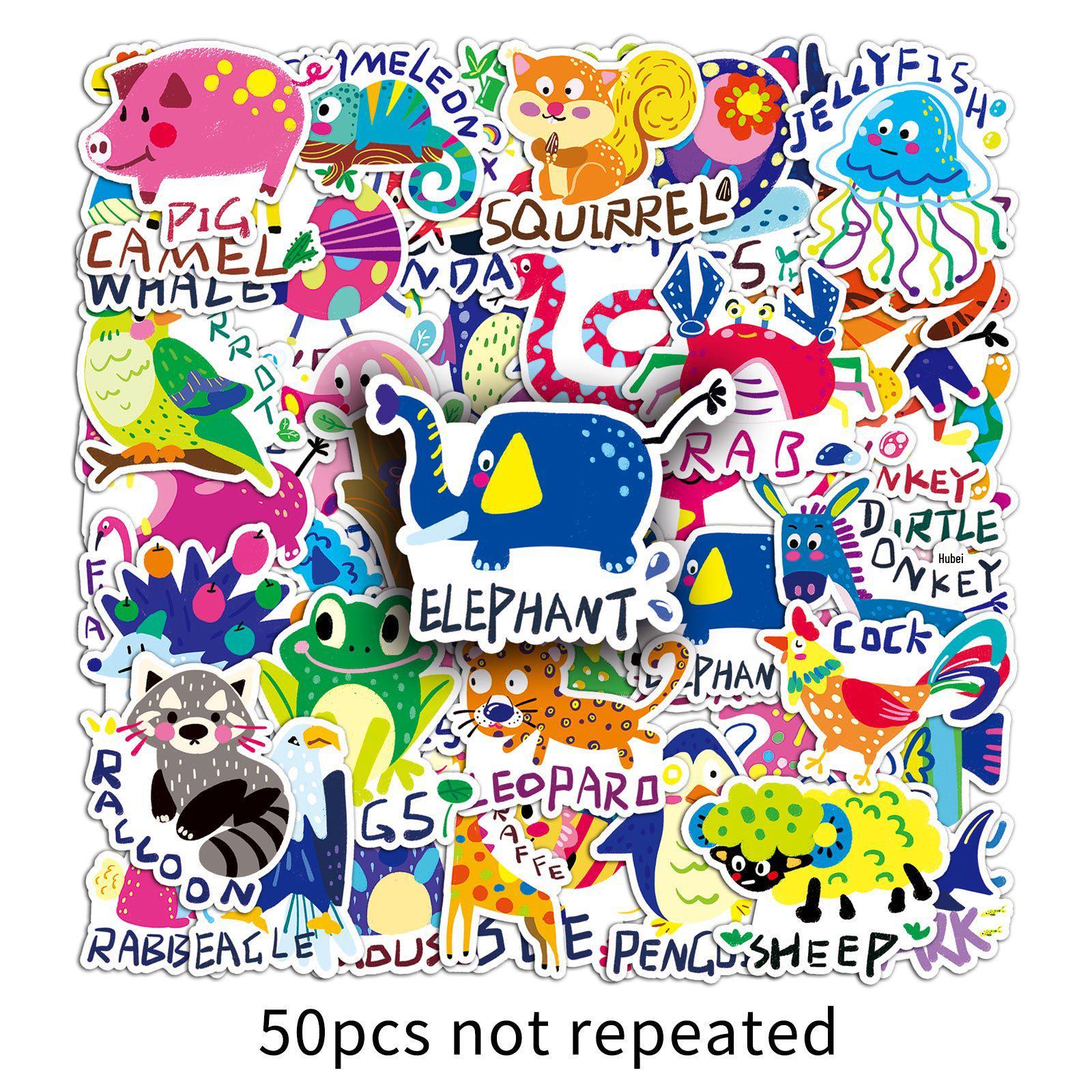 Waterproof Cartoon Animal Stickers: 50 Sheets for Early Education & Journals