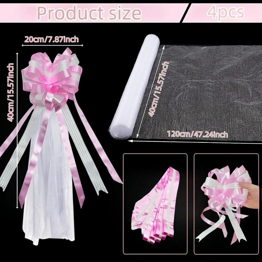 

4 шт. Декор прохода в церкви, Декор прохода стула с длинными тюлевыми хвостами, Украшение свадебной машины 4pcs-C