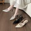 Fashion Elegant Rhinestone Narrow Band Pumps Women Sexy Pointed Toe Satin Slingback High Heeled Sandals Fashion Comfort Party Dress Shoe