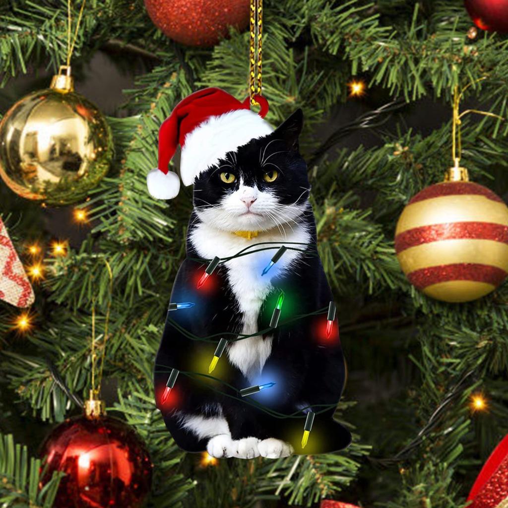Christmas Tree Pendant Decor Acrylic Black Cat Ornament Festive Decoration for Wall Window Door Unique New Year Present