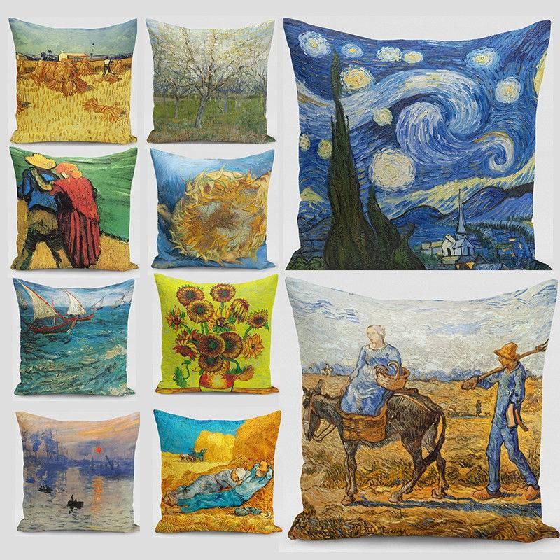 Moderne Künstlerische Ölmalerei Gedruckter Kissenbezug aus Baumwollleinen für Sofas und Autos