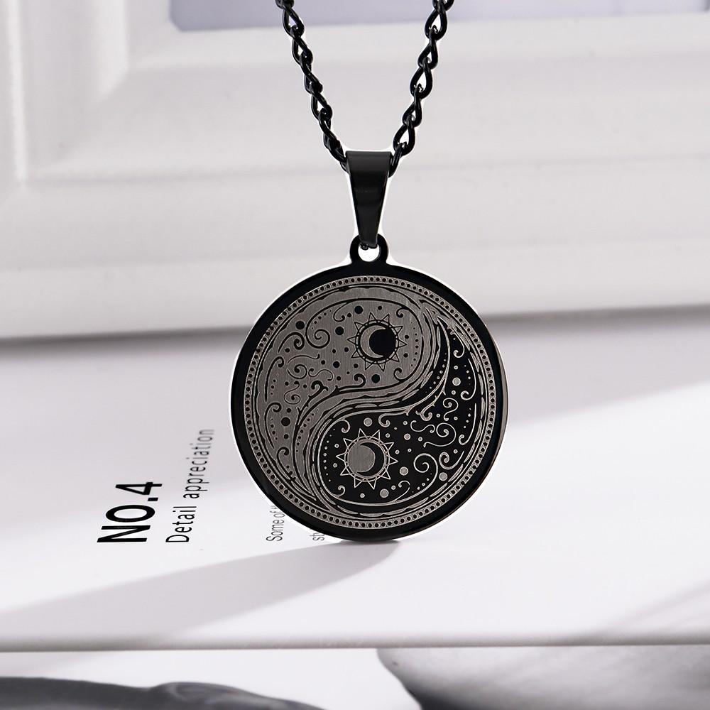 Yin Yang Tai Chi Round Pendant Necklace Men's Titanium Steel Necklace Accessories