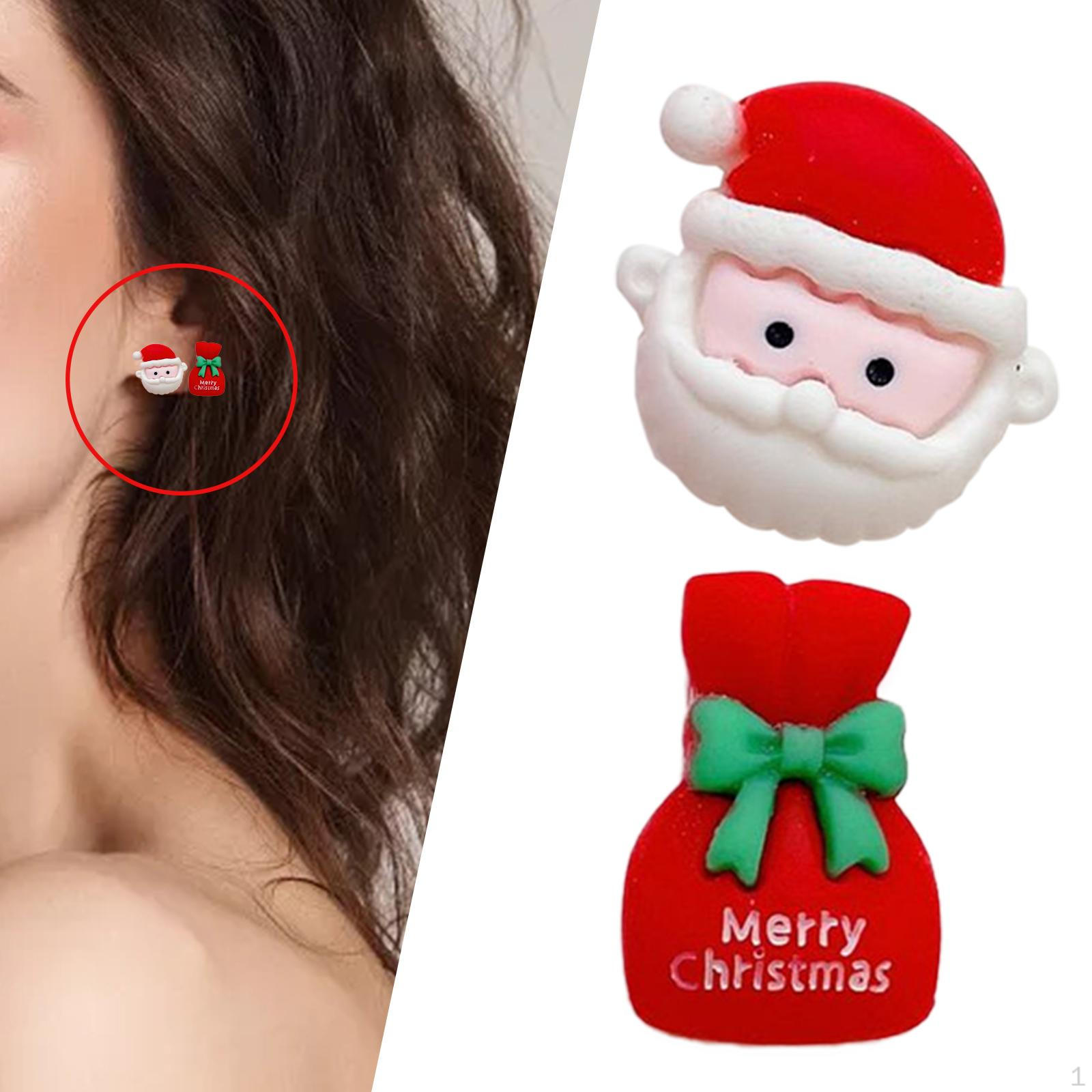 1 Pair Cartoon Earrings Fashion Cloth Accessories Cute Christmas Set for Santa Claus and bag