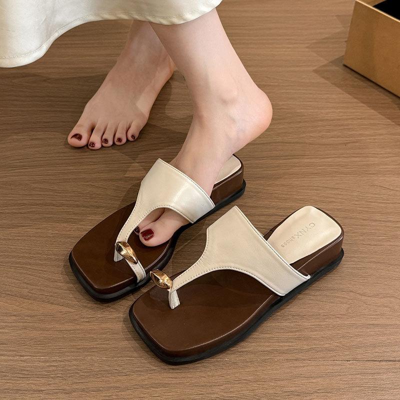Fashion JX Casual Cover Toe Slope Heels Slippers Women's Summer Wear 2025 New Seaside Vacation Beach Shoes Roman Sandals
