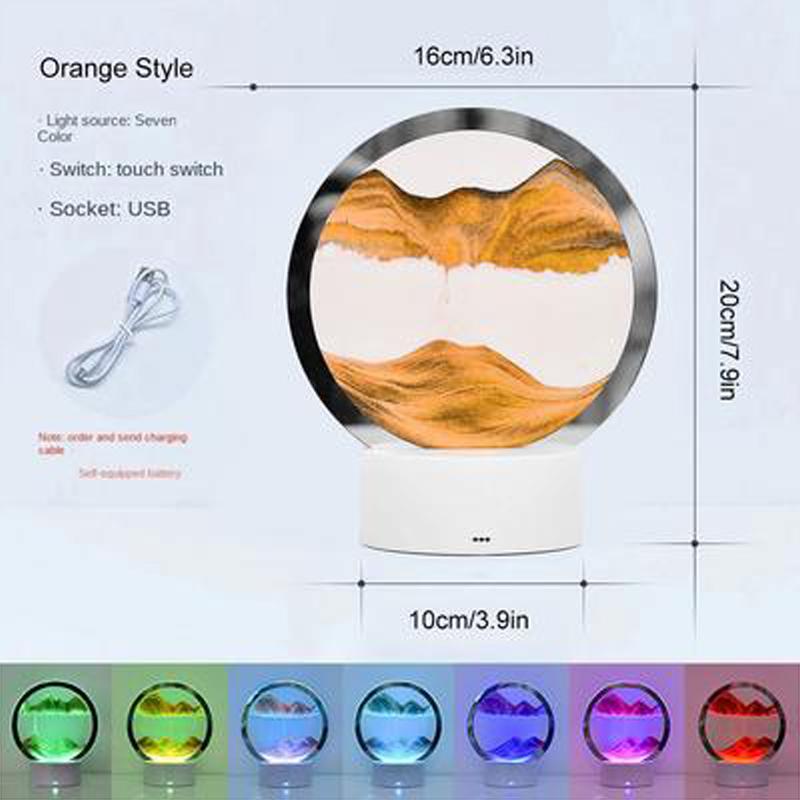 USB LED RGB Sandscape Lamp Moving Sand Art Nattljus med 7 färger Timglasljus 3D Moving Sand Art Bordslampa Julklapp