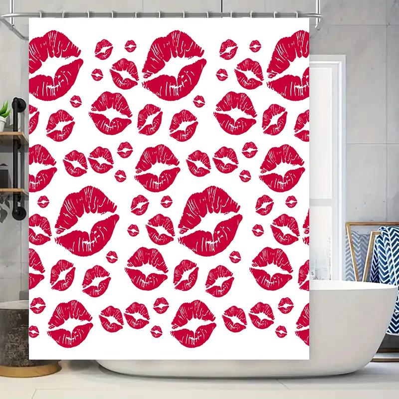 Stylish Red Lips Pattern Shower Curtain for Bathroom Decor Waterproof Fabric Hooks Included W90xH180cm
