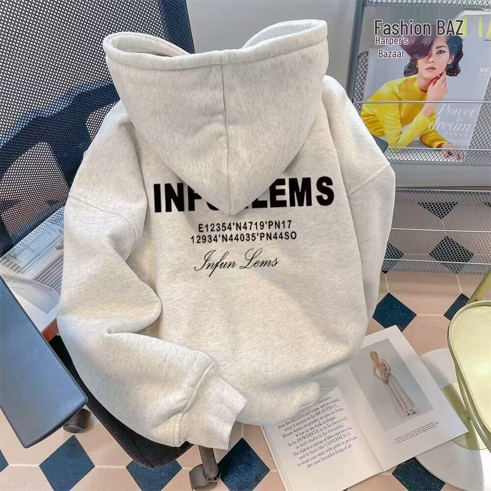 W157 White-Gray Printed Hoodie with Fleece - Trendy Short Sleeve American Style 4XL