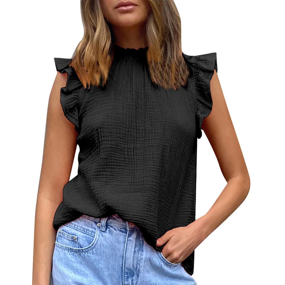 HNXC Women's Fashion Casual Summer Solid Color Print Sleeveless Half Turtleneck Blouses & Shirts