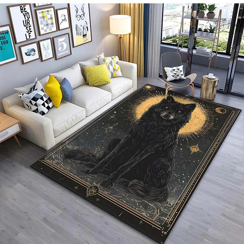 Black Wolf Patter Carpet for Living Room Bedroom Bedside Bathroom Floor Mat Area Rug Sofa Home Decor for Gifts