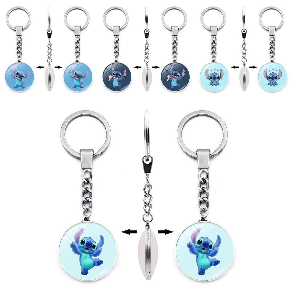 Adorable Stitch Keychain With Gemstone Double-sided Design Zinc Alloy Key Ring
