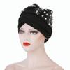 Women's Solid Color Hot Drilling Pearl Turban Hat Cap Head Hat Accessories