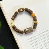 Amber Round Bead Bracelet with Natural Agarwood and 925 Silver Inlay