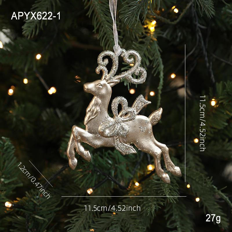 Christmas Ornaments Gold Powder Sleigh Old Man Angel Elk Christmas Tree Pendant Accessories Decoration Atmosphere Decoration Supplies