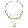 Summer Shell Necklace For Women With Multilayer Geometric Pendant And Pearl Accents
