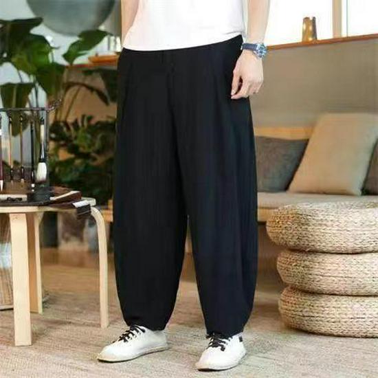 Men's Cotton-Linen Wide-Leg Lantern Harem Pants - Loose, Chinese Style
