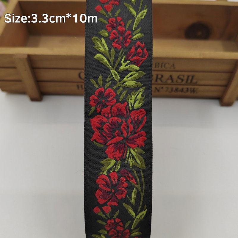 10 Meter Ethnic Style Peony Flowers Jacquard Lace Trim Ribbon Floral Embroidery Woven Trimming Edging For DIY Clothes Crafts