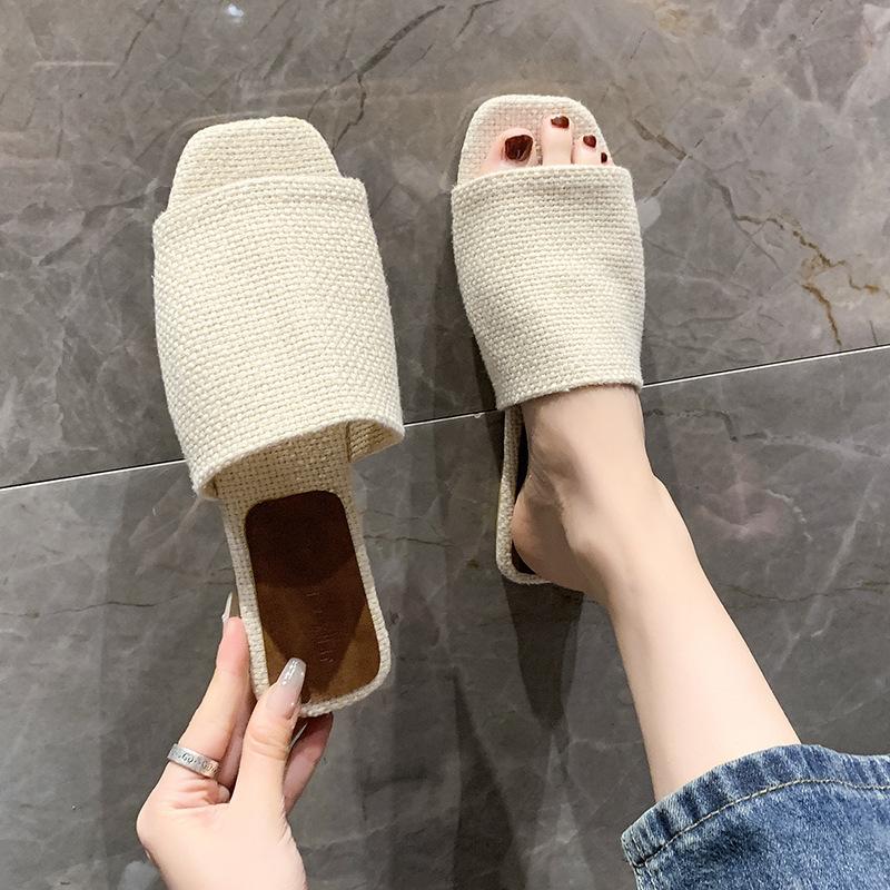 

Французские женские тапочки высокого класса 2025 Новые Ретро Плоская подошва Шлепанцы на одно слово Интернет-знаменитость Пляжные Сандалии для беременных 35 бежевый