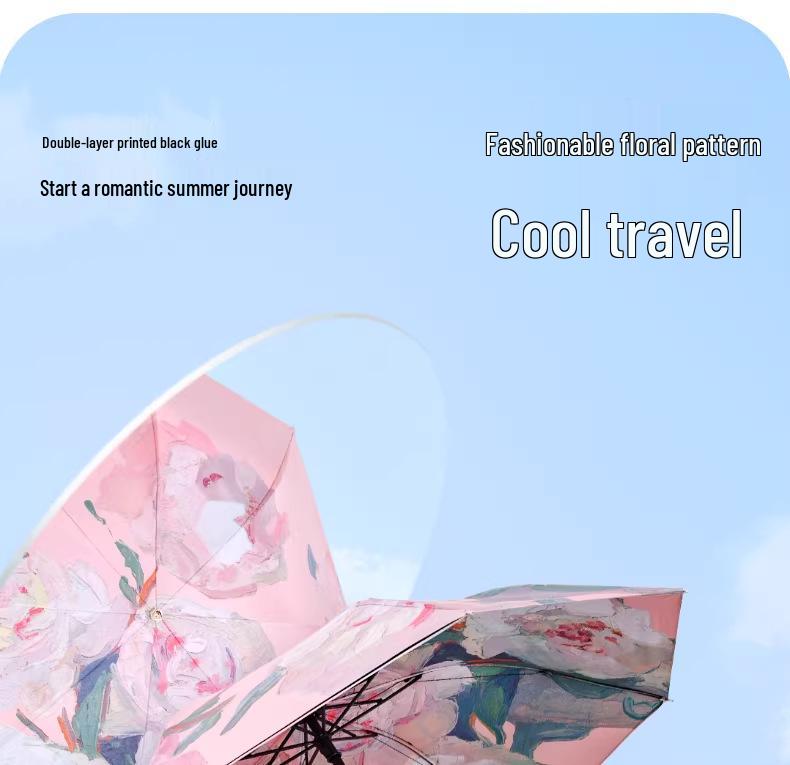 Double-Sided Floral Women's Umbrella: UV Protection, Sunshade, Folding, Dual-Use for Rain and Sun, Outdoor.