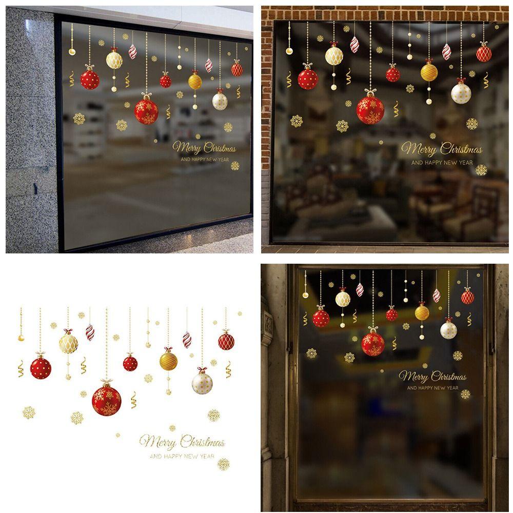Removable Shopwindow Ornament Home Decoration Gold Snow Christmas Static Stickers Color Ball Snowflake Decal